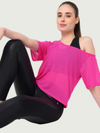 Hot Pink Mesh Off-Shoulder Tee