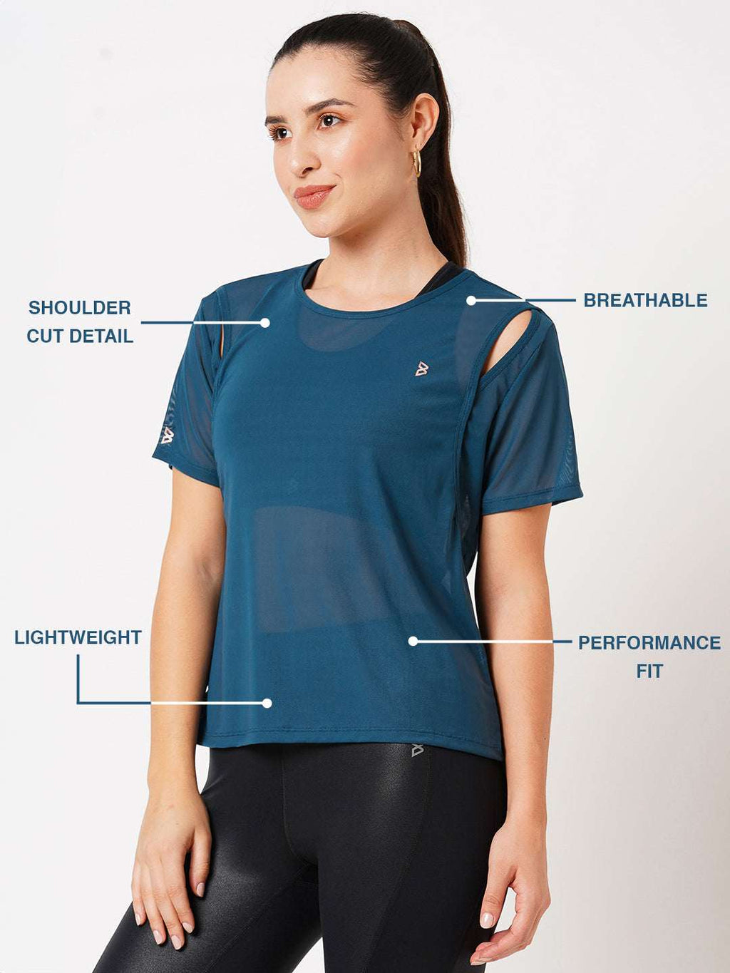 Teal Cut Out Mesh Tee BODD ACTIVE