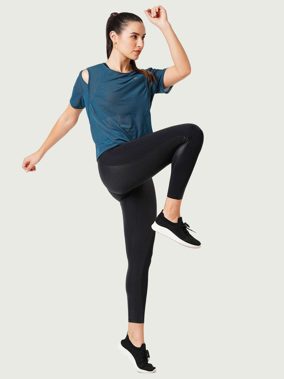 Teal Cut Out Mesh Tee