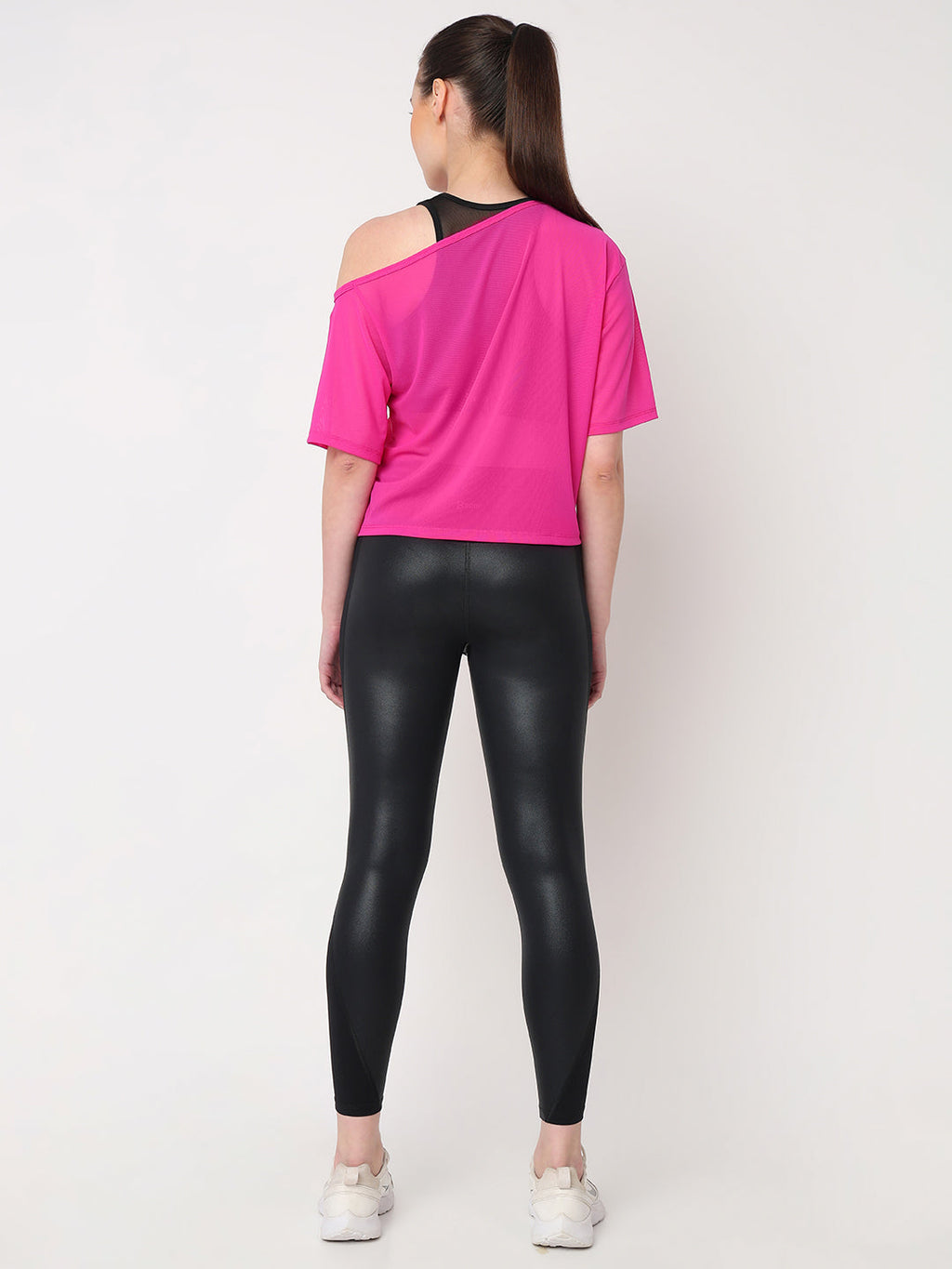 Hot Pink Mesh Off-Shoulder Tee