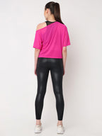 Hot Pink Mesh Off-Shoulder Tee
