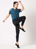 Teal Cut Out Mesh Tee
