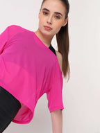 Hot Pink Mesh Off-Shoulder Tee