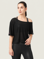 Black Mesh Off-Shoulder Tee
