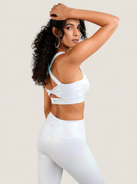 White Holo Twisty Back Sports Bra
