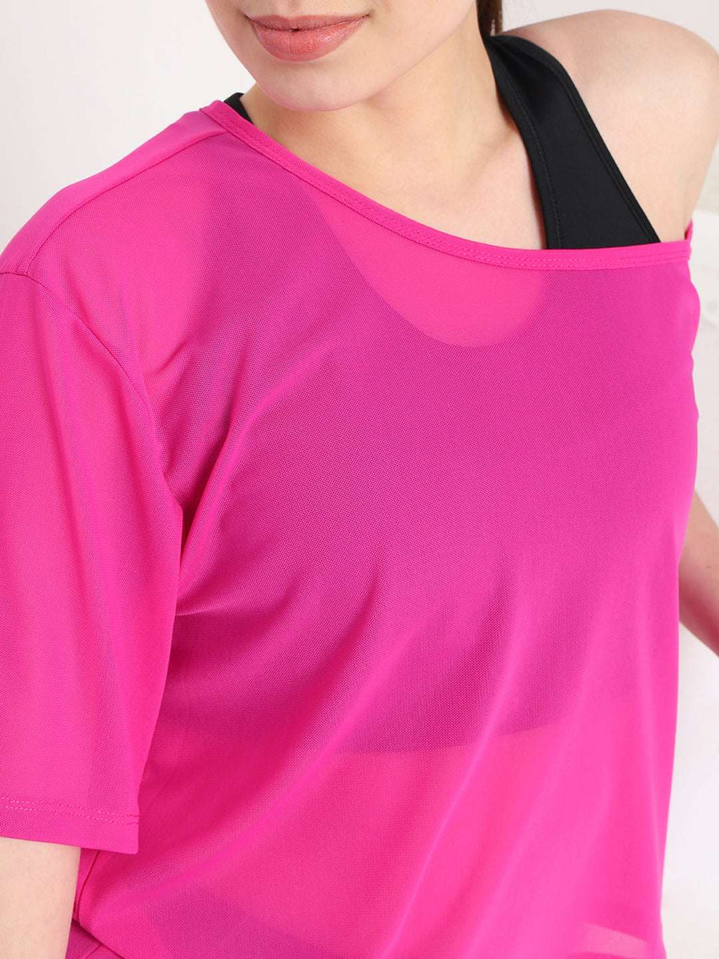 Hot Pink Mesh Off-Shoulder Tee