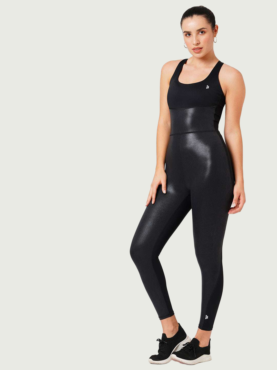 Functional Glossy Black Bodysuit