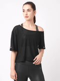 Black Mesh Off-Shoulder Tee