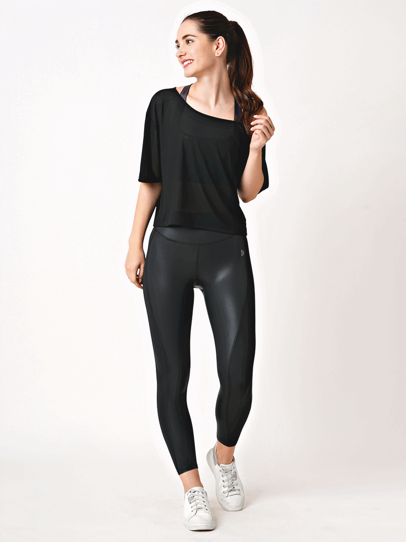 Black Mesh Off-Shoulder Tee