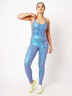 Functional Teal Metallic Snakeskin Bodysuit BODD ACTIVE